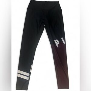 Victoria's Secret PINK black leggings with maroon and white stripes and logo